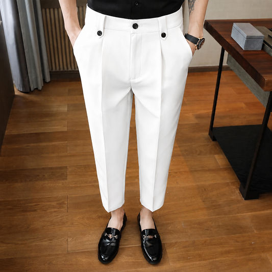 Ivory Crest Pleated Formal Trousers