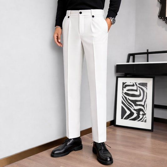 Ivory Crest Pleated Formal Trousers